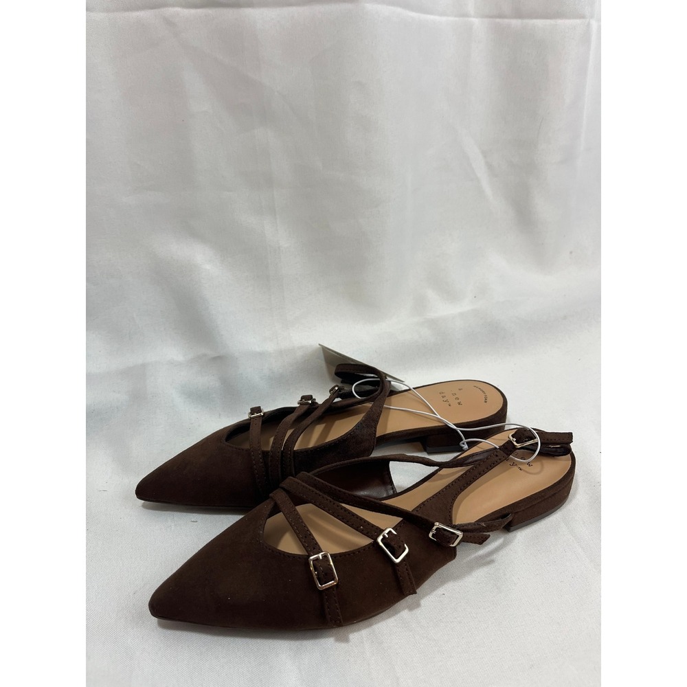A New Day Womens Brown Pointed Toe Multi Strap Buckle Slingback Flats Size 7